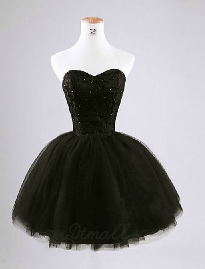 Black Short Prom Dress Sweetheart Collar Ball Gown Backless Evening ...