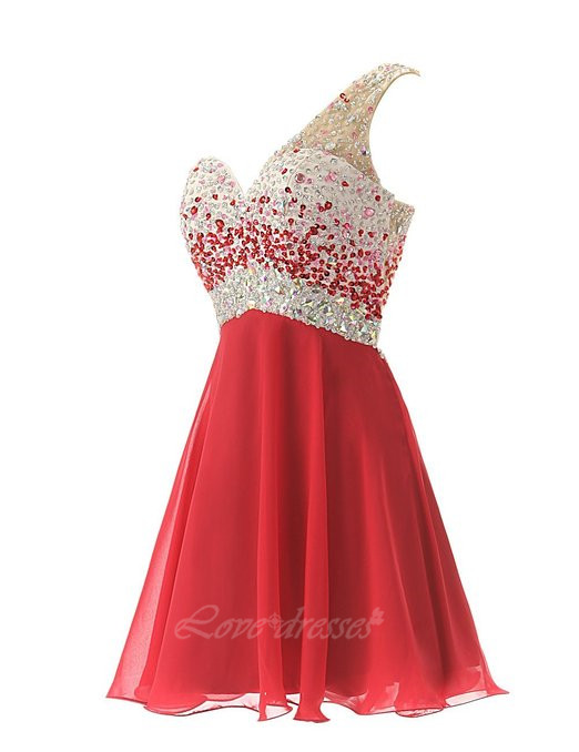 One Shoulder Homecoming Dress,red Homecoming Dresses,chiffon Homecoming 