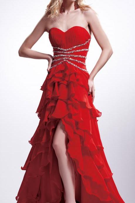 Ruffles Red Prom Dress, Sweetheart Off The Shoulder Prom Dress, Floor ...