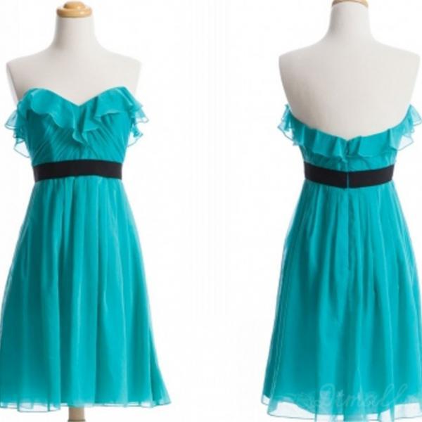 Sweetheart Collar Backless Chiffon Bridesmaid Dress Short Prom Dress ...